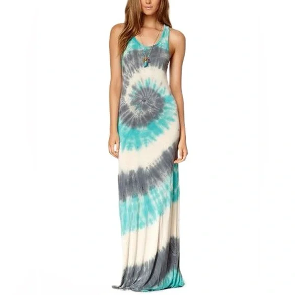 Go Couture Spiral Tie-Dye Maxi Dress - Blue and Cream - Picture 1 of 7